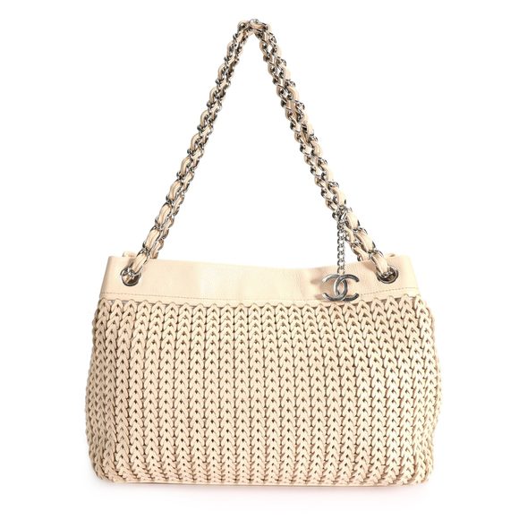 Chanel Pale Pink Woven Leather Charm Tote - Picture 1 of 9